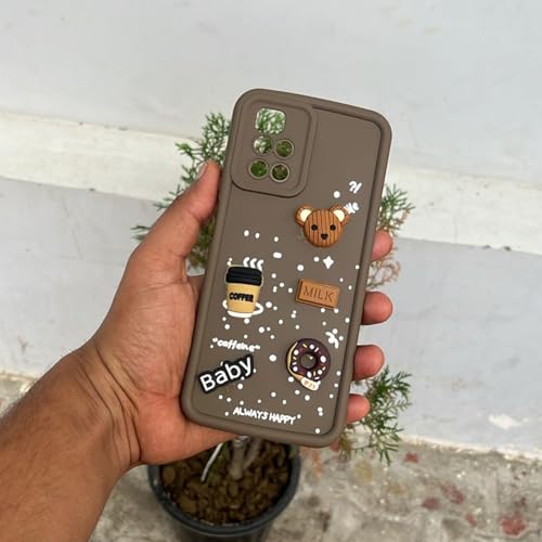 Image of Pikkme Back Cover for Redmi 10 Prime | Cute Fun Cartoon 3D Bear Silicone Full Body Protection Bumper Case (Brown)