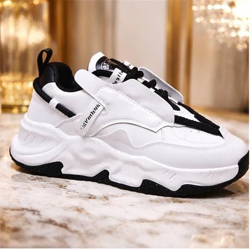 Image of Men's Chunky Sneakers, Faux Leather Upper, Lace-up, Round Toe, Streetwear Style, Casual Wear