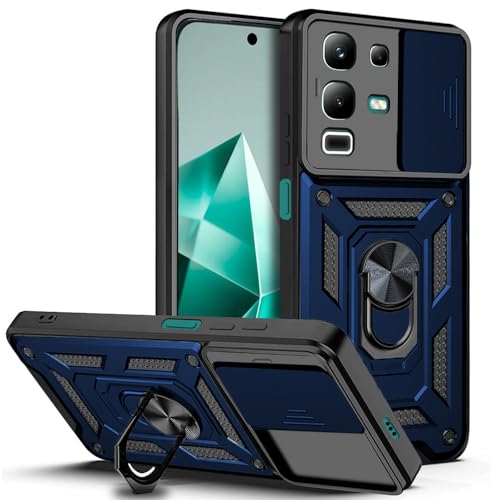 Image of AESTMO Tough Armor Infinix Note 50X 5G Bumper Back Case Cover | Ring Holder & Sliding Camera Shield Cover | 360 Degree Protection Back Case Cover for Infinix Note 50X 5G (Blue)