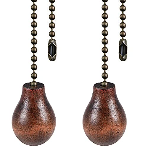 Image of Ceiling Fan Chain Extenders - 12 Inch Walnut Wooden Pendant Pull Chain Extension for Ceiling Light Lamp - 2 Pcs (Bronze)