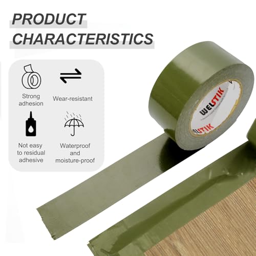 WELSTIK Professional Grade Army Green Tape Duct Tape, Waterproof Duct Cloth Fabric,Duct Tape for Photographers,Repairs, DIY, Crafts, Indoor Outdoor Use,2 Inch X 45 Yards, Olive Green - Thumbnail 5