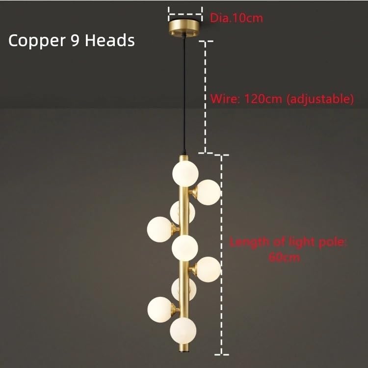 Lustre LED Moderne et épuré, Style Nordique, escalier en colimaçon, éclairage idéal pour Salle à Manger, îlot Central ou Chevet (cuivre, 9 têtes, lumière Chaude).