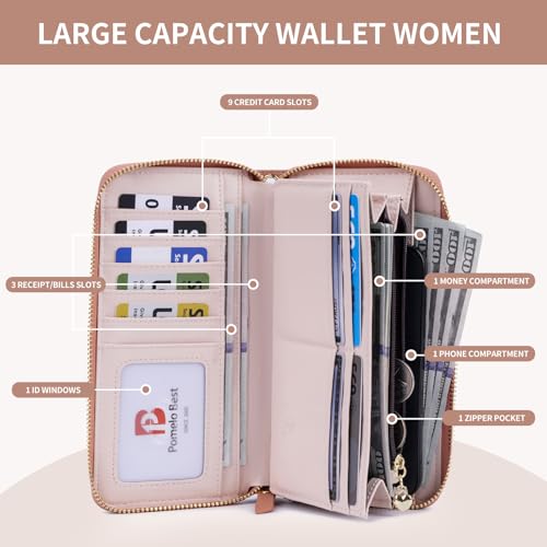 Image of Pomelo Best Wristlet Women Wallet Floral RFID Clutch Purse | Vegan Leather, Multi Credit Card, Large Capacity Zip Around Long Travel Wallets with Coin and Phone Pocket for Ladies