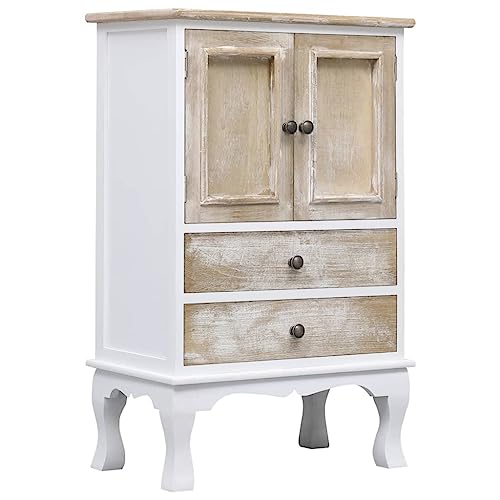 Ziaphsol Cajonera blanca de 50 x 30 x 80 cm, de madera de paulownia, con 2 cajones y 2 puertas, armario versátil para salón, pasillo, oficina, almacenamiento robusto