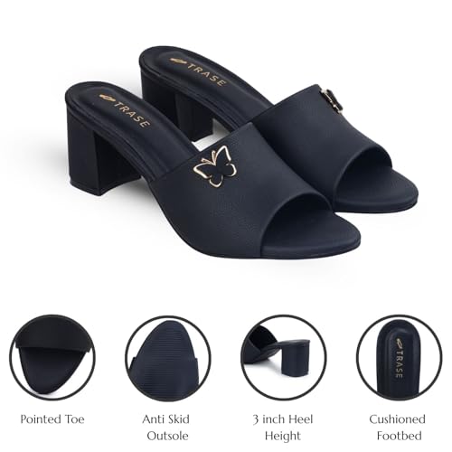 Image of TRASE Women's Slip-On Block Heels Sandals| Fashionable Sandals for Women & Girls | Light weight, Soft Footbed, Comfortable & Stylish - (47068)