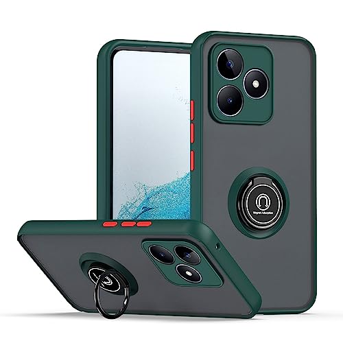 Cover per Realme C53 C51 Traslucida Custodia Antiurto Antigraffio con Supporto Anello a 360° PC + Bumper Case - scuro verde tpu