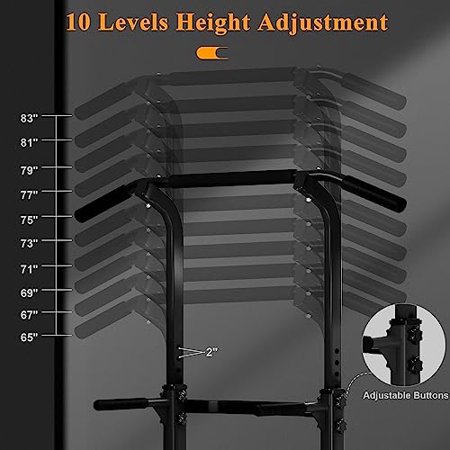 Dlandhome Multi-Function Power Tower Adjustable Height Pull Up And Dip Station Strength Training Fitness Workout Station (Black) #TOP3