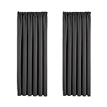 Aspire Homeware Grey Blackout Curtains for Bedroom - Pencil Pleat Black Out Living Room Curtains 46 x 54 inch Drop Super Soft Thermal Insulated Short Kitchen Curtain Pair Panel with Tiebacks