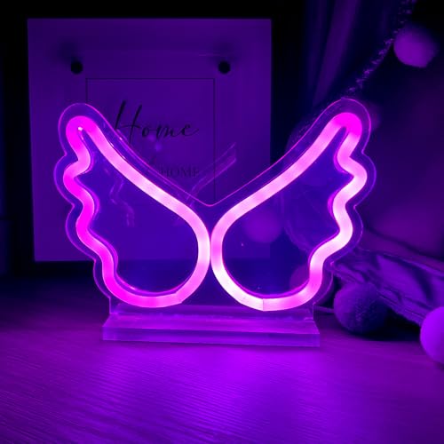 Image of Pink Wings USB Tabletop LED Neon Sign Acrylic Standing Decor Lamp | acrylic neon sign Cute Room Decor Gift for Teen Girls Bedroom Birthday Party