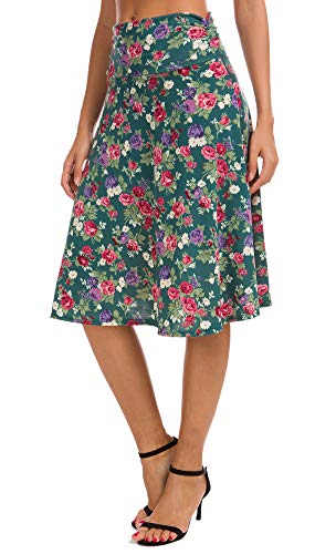 Image of Urban CoCo Women's Ruched High Waist Knee Length Jersey A-Line Stretchy Flared Casual Skirt