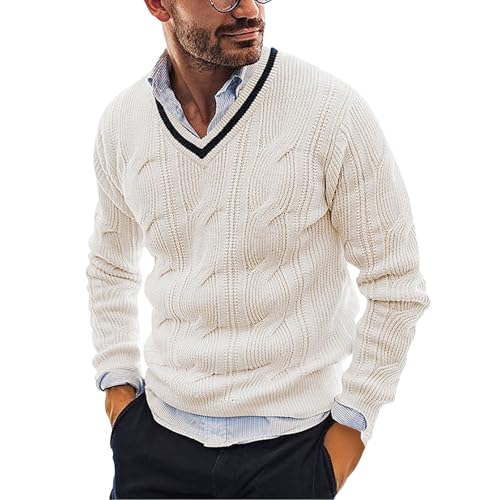 Mens V-Neck Wool Sweater Long Sleeve Pullover Cable Knit Sweaters Dressy Cashmere Merino Sweater Warm Knit Jumper3