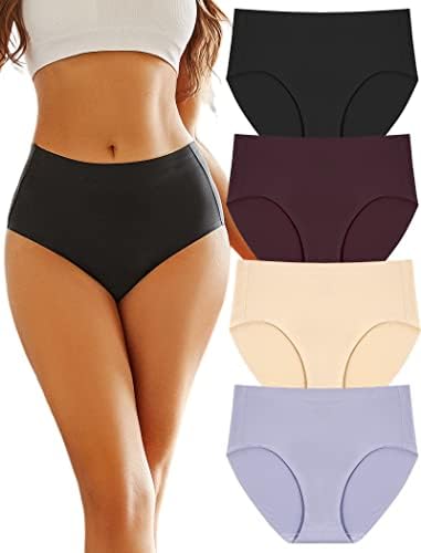 FINETOO Women\'s High Waisted Seamless Underwear Full Coverage Brief Ladies No Show Panties Sexy Lingerie Regular&amp;Plus Size
