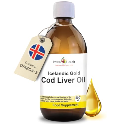 Icelandic Gold Cod Liver Oil Liquid (Pack of 1) by Power Health | 500ml of Premium Omega 3 Fish Oil with Vitamin A and D | Codliver Oil with Omega 3 Essential Fatty acids Including EPA and DHA