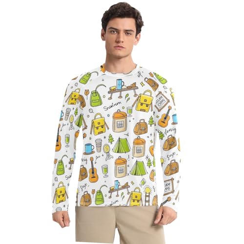 Bolaz Mens UV Protection Shirts Rash Guard Long Sleeve UPF 50+ Anime Cartoon Tools Quick Dry S
