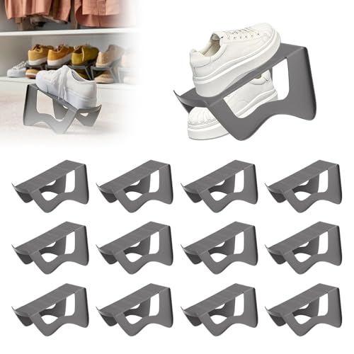 JSUOEO 12 Stück Schuhstapler Platzsparend, rutschfest Doppelschicht Schuhsortierer Schuh Organizer für Schrank Universal Schuhregal für Aufbewahrung Schuhe High Heels Hausschuhe
