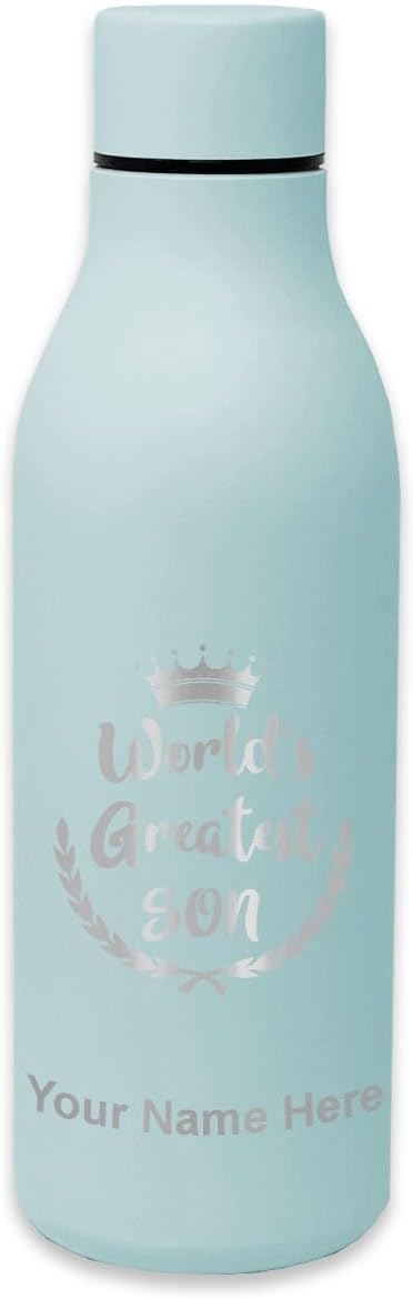 LaserGram Botella de agua de acero inoxidable de doble pared, el hijo más grande del mundo, grabado personalizado incluido