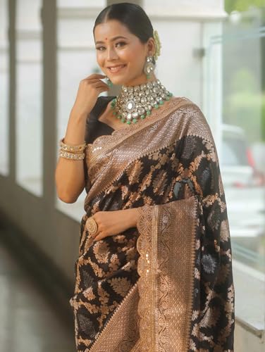 Image of SGF11 Women's Kanjivaram Pure Soft Silk Saree With Blouse Piece