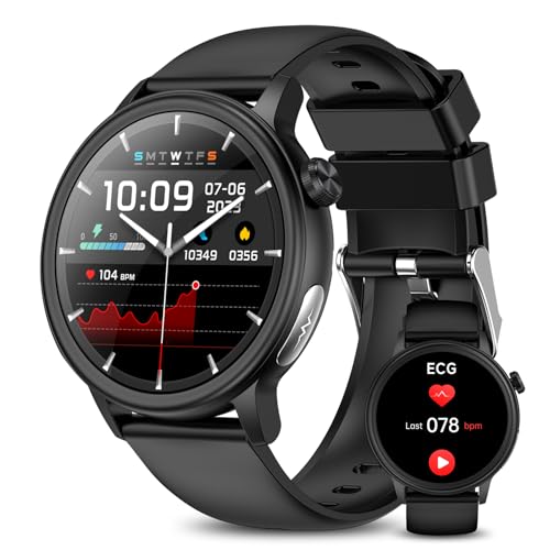 2026 Neu Smartwatch mit EKG/ΒΙυtｚυcker/Blutdruckmessung Gesundheitsuhr Herren Damen körpermessgerät uhr mit BMI/HRV/Hαrnsäure/Telefon/SOS-Notruf/24H Herzfrequenz SPO2 Schlaf/Apnoe/Stress-1.39' Rund