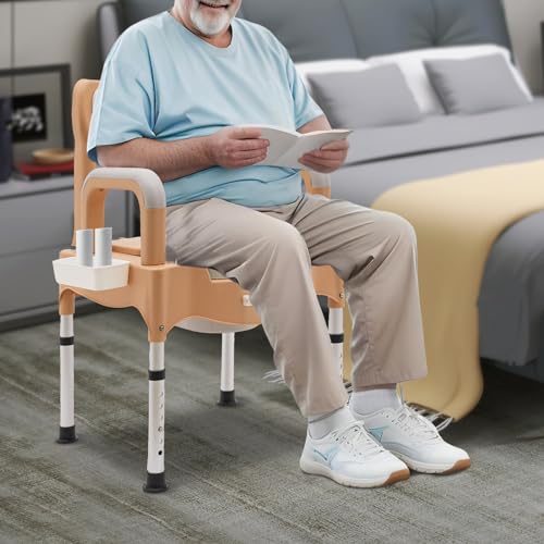 Bedside Commodes Chair, 551.16Lbs Capacity Bedside Toilet Portable Adult Potty Toilet Chair Height Adjustable Commode Toilet Heavy Duty Commodes w/Night Light for Home Use Nursing Centers