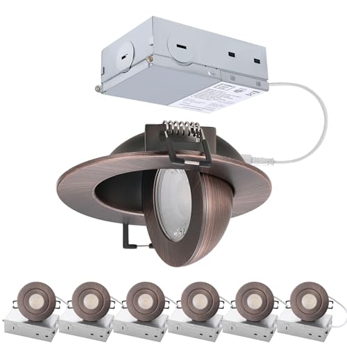 Image of 3 inch LED Recessed Light - 7W Gimbal Canless Oil-Rubbed Bronze Soffit Intertek Lighting,Dimmable Eyeball Fixture ,360 Adjustable Ceiling Spotlight for Bedroom, Wall Art, Accent Lighting 6Pack BZ
