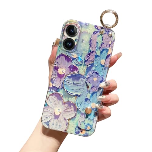 siduater for iPhone 16 Plus Case Cute Strap Holder, Floral Daisy