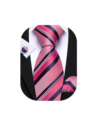 Image of Barry.Wang Mens Tie Set Plaid Check Neckties Formal Business Wedding Luxury Pocket Square Cufflinks