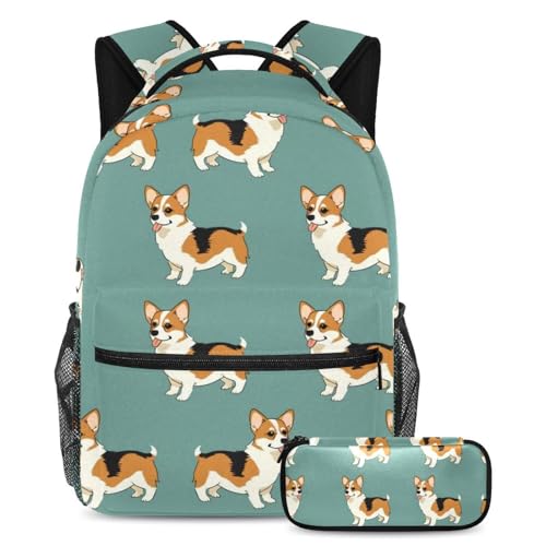 Cartable Corgi amusant avec sac à dos et trousse pour école