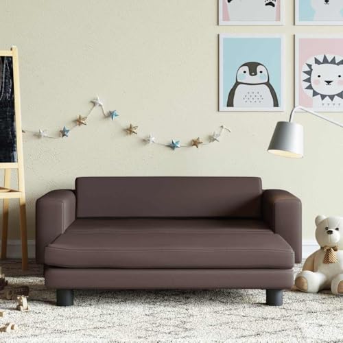Genérico Sofá para niños y reposapiés Cuero sintético marrón 100x50x30cm,Mobiliario para bebés y niños pequeños-3196416