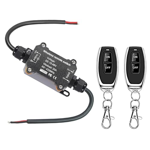 NEWNEWLIU DC12V Waterproof Remote Control Switch,DC12V/24V/48V/20A Wireless Remote Switch,164ft Long Range RF Remote Control Switches for Lighting, Water Pump,dust Collector