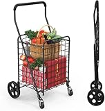 Kiffler Grocery Shopping Cart with 360° Rolling Swivel Wheels Utility Cart Easily Collapsible Cart 66lb Extended Foam Cover, Trolley for Laundry,Groceries,Travel Black (Medium)