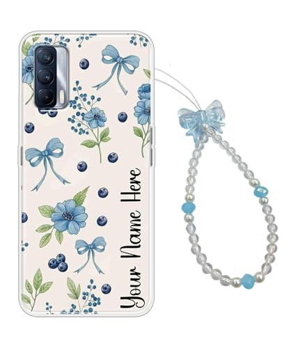 Image of COBERTA Name Customized Back Cover for Realme X7 Back Cover Personalized Case with Phone Charm Chain Strap Beads & Pearls for Girls Stylish - Bows and Flowers Floral - CUSTD16956
