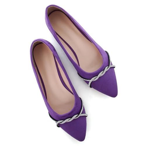 Image of TN TANGNEST Womens Casual Flats Chain Ballet Flats Purple 43-10 2 | Fashion Pointed Toe Rhinestone Flats, Comfort Slip On Dress Shoes for Business Work Office Wedding Party