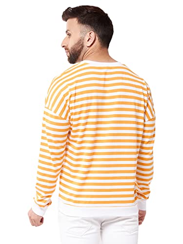Image of GRITSTONES Men OversizedRound Neck Stripe Drop Shoulder Cotton T-Shirt