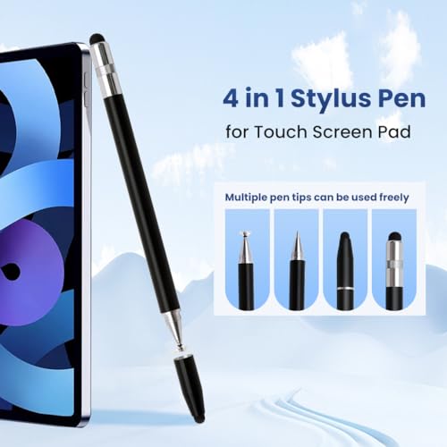 Image of ZORBES 4-in-1 High Precision Universal Capacitive Stylus Pen for Touch Screens Lightweight Aluminum Body 4 Tips 2 Size Rubber Disc Fine Point Compatible iOS Android Windows 2PCS