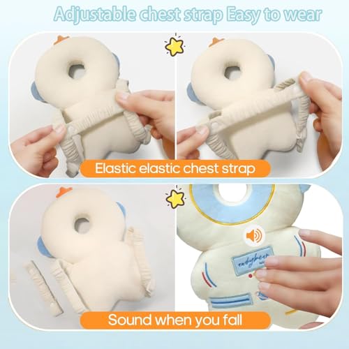 Image of Baby Head Protector Backpack, Toddler Baby Head Protection Backpack with Baby Knee Pads Alarm Function for Walking & Crawling, Soft, Breathable and Wearing Safety Baby Head Protector-White