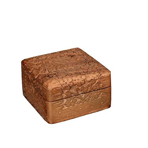 Edhas Acacia Wood Vintage Jewelry Box Or Keepsake Box, Trinket Boxes For Women, Handicraft Items, Perfect Choice For Women (4" X 4" X 2.5") #TOP10