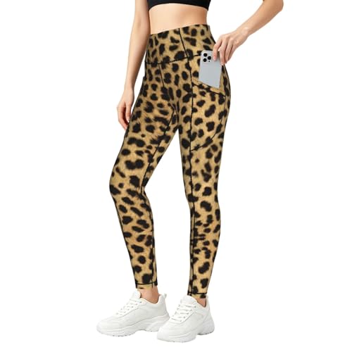 Leggings de leopardo anti transparecias con bolsillos para gimnasio mujer