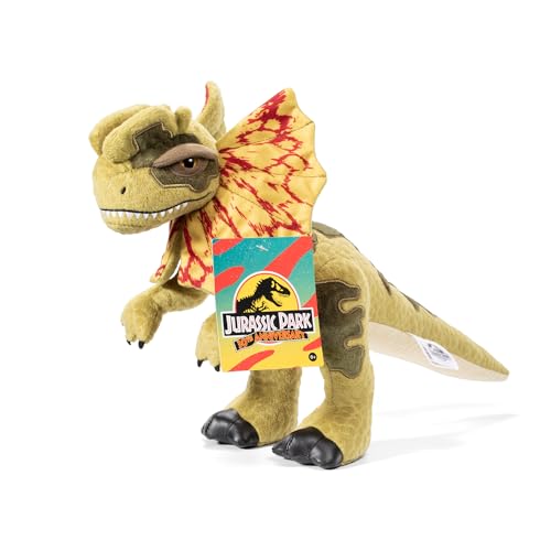 Dilofosaurio de peluche con volante colorido Jurassic Park felpa detallada original