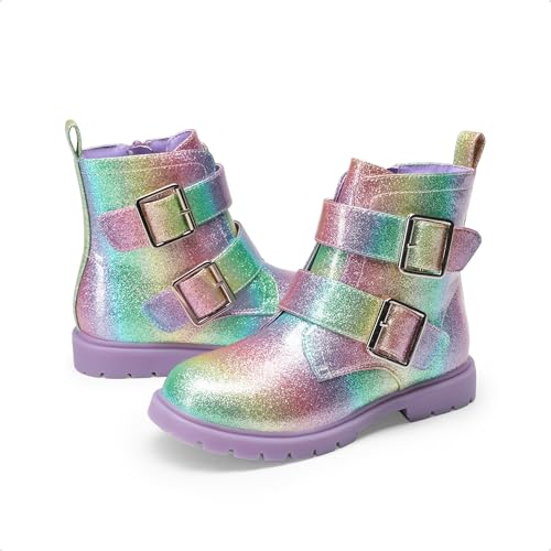 DREAM PAIRS Girls Boys Glitter Ankle Boots Side Zipper Combat Shoes with Buckles Toddler/Little Kid/Big Kid4