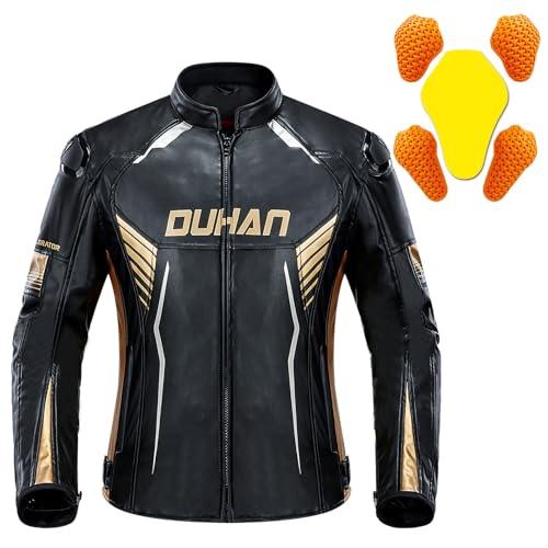 DUHAN Chaqueta de motocicleta para hombre, armadura CE nivel 2 (hombro y codo), chaqueta de equitación resistente al viento, equipo de protección de cuerpo completo con almohadillas extraíbles