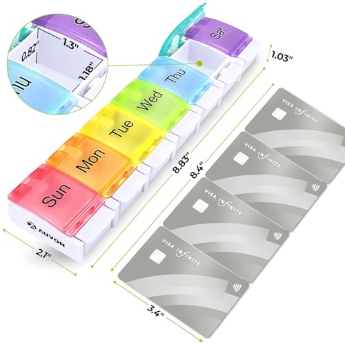 auvon weekly pill organizer arthritis friendly bpa free travel 7 day pill box case with spring open design and large compartment to hold vitamins cod liver oil supplements and medication