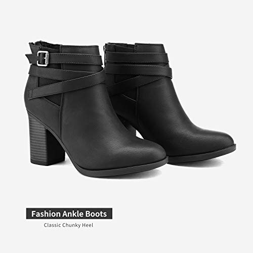 TOETOS Women's Chunky High Heel Ankle Boots Close Toe Fall Heeled Booties Shoes2