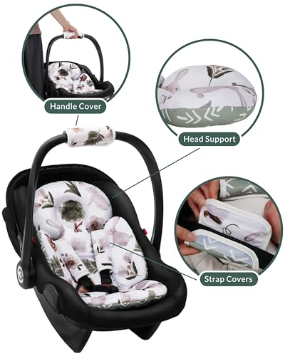 Image of TinlyFinly Newborn Carseat Insert, Baby Head and Body Support, Reversible Infant Insert Compatible with Infant Car Seat, Stroller, Mamaroo Swing, Rocker, Bouncer. Baby Car Seat Cushion - Rabbit