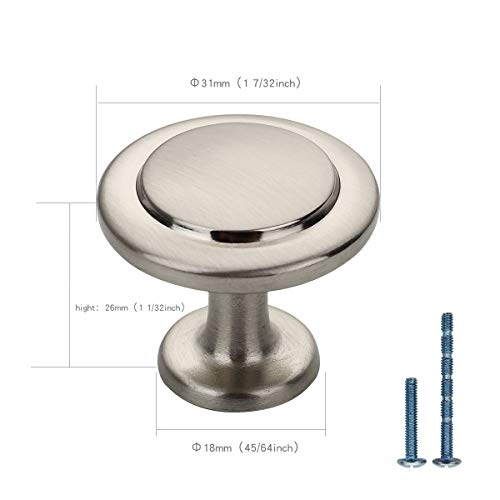 Furniware 10 Pack Cabinet Hardware Sturdy Knobs, Kitchen Door Cabinet Brushed Satin Nickel Modern Solid Knobs - 1-1/4\" (30mm) Diameter - Thumbnail 5