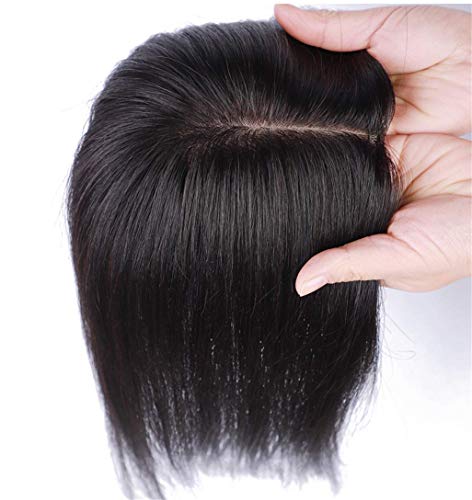 MNBVC Pelucas de Cabello Humano, Pinza de Pelo Humano Real en Topper para Mujeres, postizos de Corona para la Parte Superior de la Cabeza con Raya Media Natural, 8.6 ', marrón
