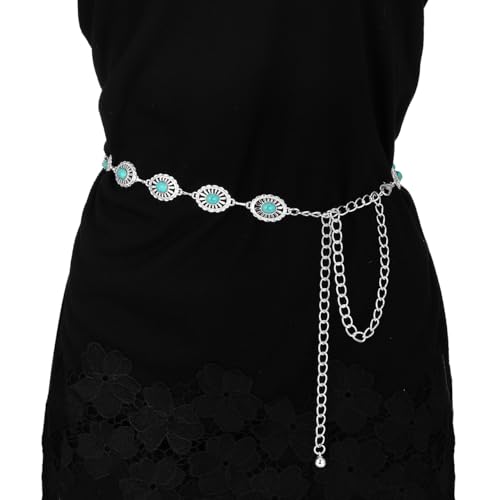Western Metal Concho Belt for Women Boho Waist Chain Cowgirl Belt Retro Chain Belts Adjustable