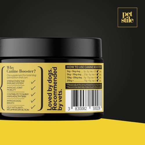 Petstile Canine Booster mit Grünlippmuschel-Extrakt für Hunde - Expertenformulierte Superfood-Mischung mit 26 Wirkstoffen - 150g Pulver
