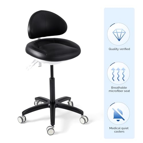 Image of JMU Dental Chair with Back Rest for Medical Clinic Lab, Black | Adjustable Height Dentist Chair, 350lbs Load Capacity, Microfiber Leather