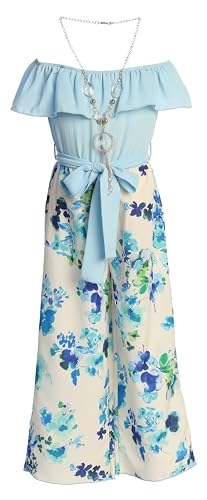 Image of iGirlDress Girls Wide Leg Off Shoulder Elegant High Waist Rompers Palazzo Pants Trousers Jumpsuits USA 4-14