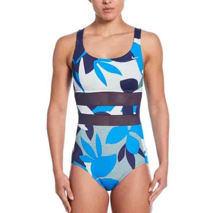 Maillot de bain une pièce dos en V avec bord uni et maille standard